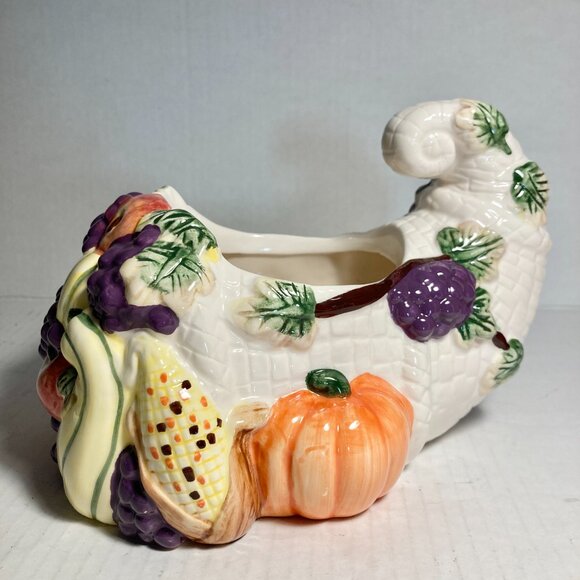 Vintage Ceramic Fall Thanksgiving Cornucopia Table Centerpiece Decor Planter - Picture 9 of 16